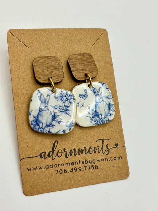 Classic French Toile Bunny Earrings