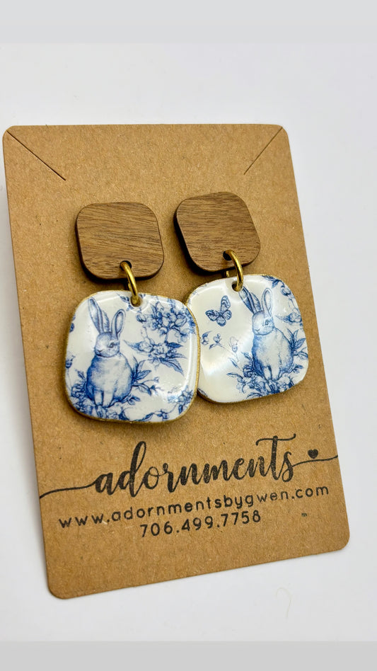 Classic French Toile Bunny Earrings