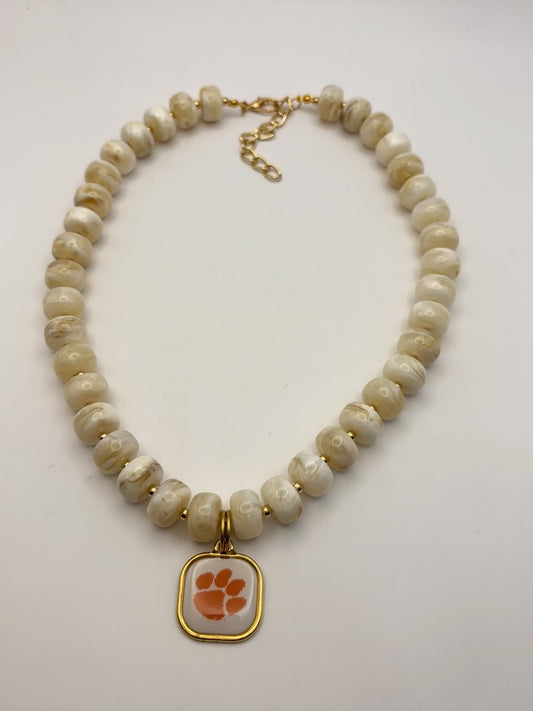 Tiger Paw Swirl Bead Statement Necklace – Handmade Orange Paw Pendant (18" + 2" Extender)